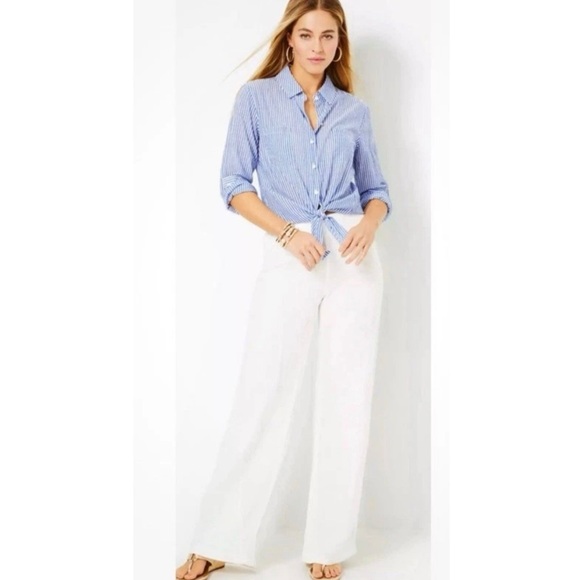 Lilly Pulitzer Deri Linen Palazzo Pants in Resort White NWT [9008] - Picture 1 of 8
